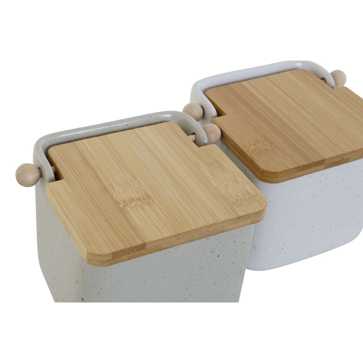 Salt shaker with lid Home ESPRIT White Beige Natural Bamboo Dolomite 15 x 12 x 11 cm (2 pieces)-3