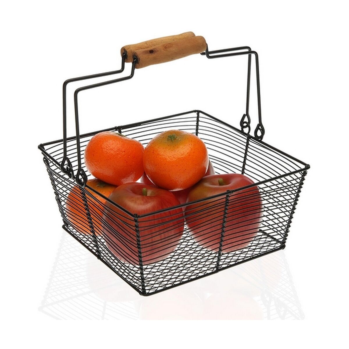 Black Square Wooden Metal Fruit Bowl (22.5 x 10 x 22.5 cm)-2
