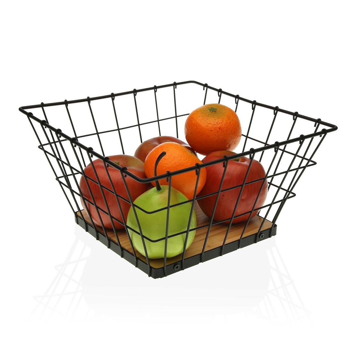 Versa Fruit Bowl Silver Black Wooden Steel (26 x 14 x 26 cm)-2