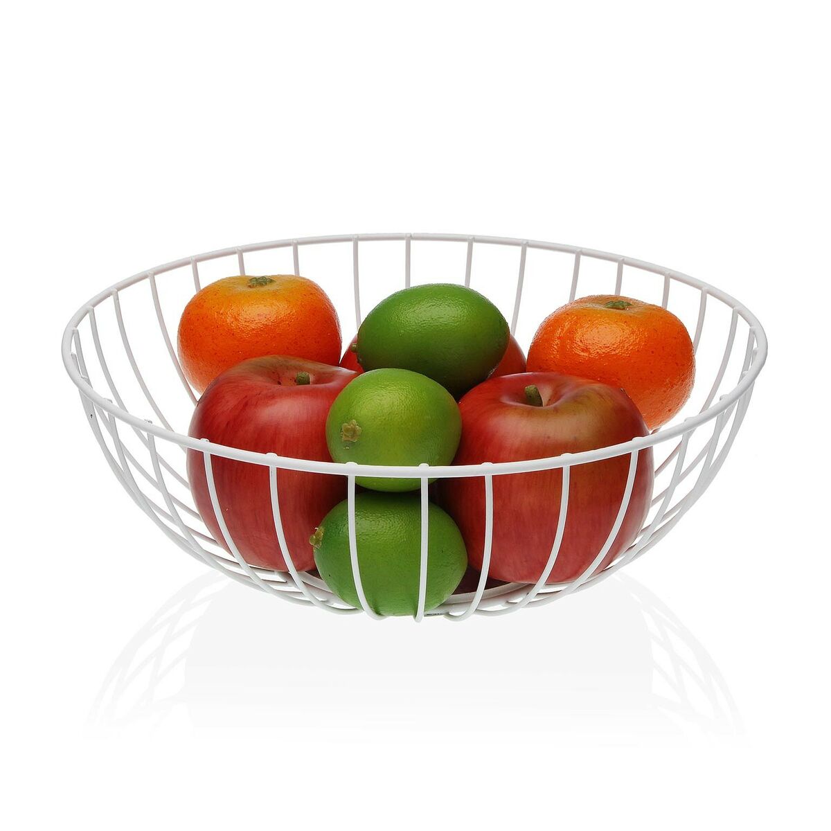 Versa Acebo Fruit Bowl White Metal Steel Wooden MDF 28 x 10 x 28 cm-3