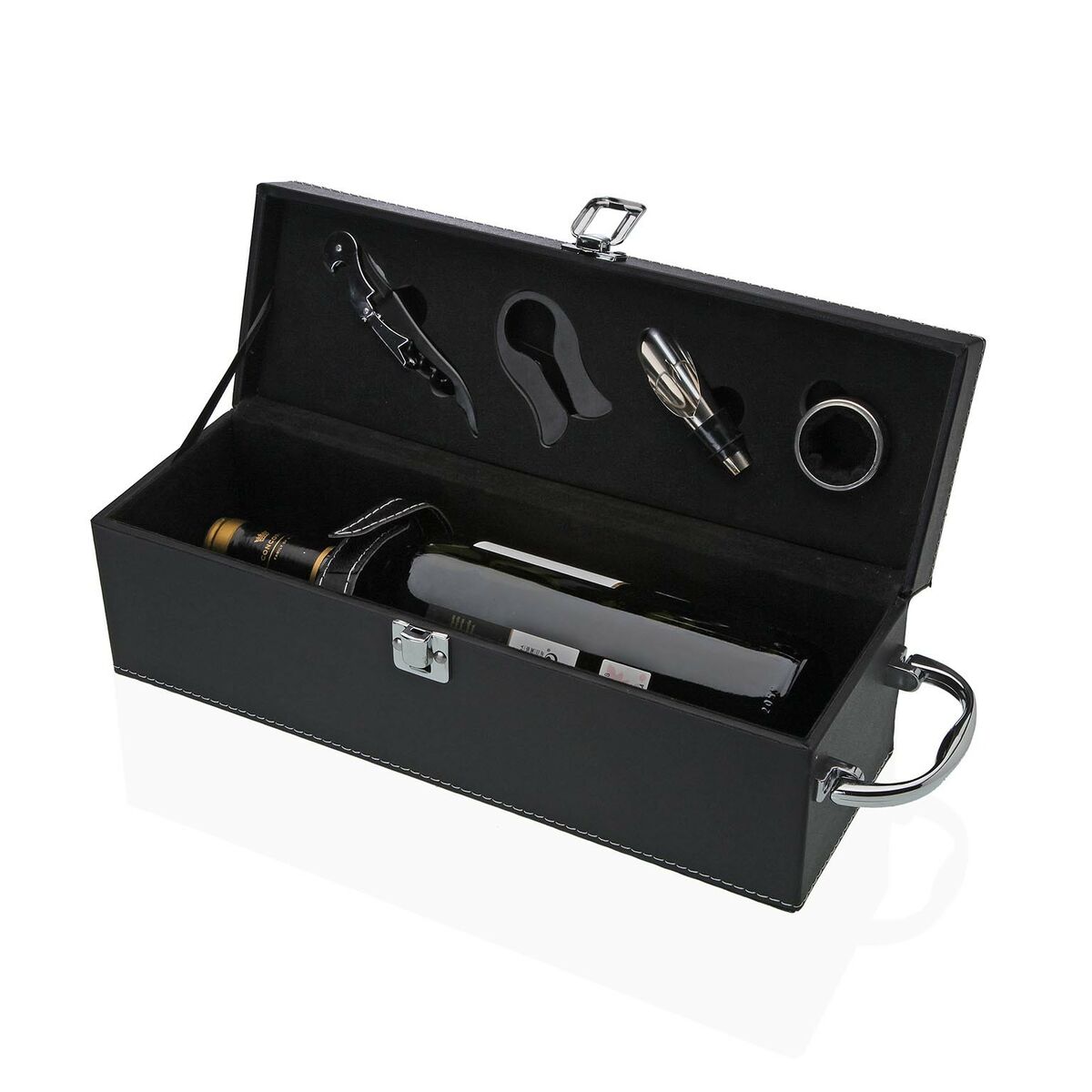 بالعکس مجموعه لوازم جانبی شراب چرمی فولادی-3