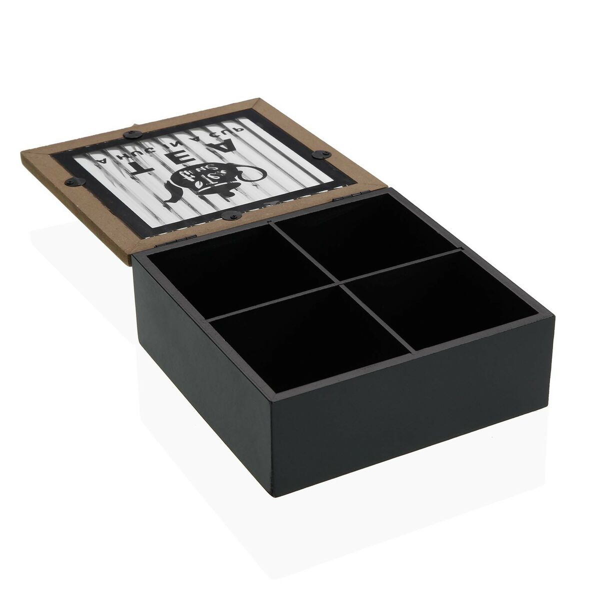 Tea box Versa Black Metal Wooden MDF 16.5 x 16.5 x 6.5 cm-2