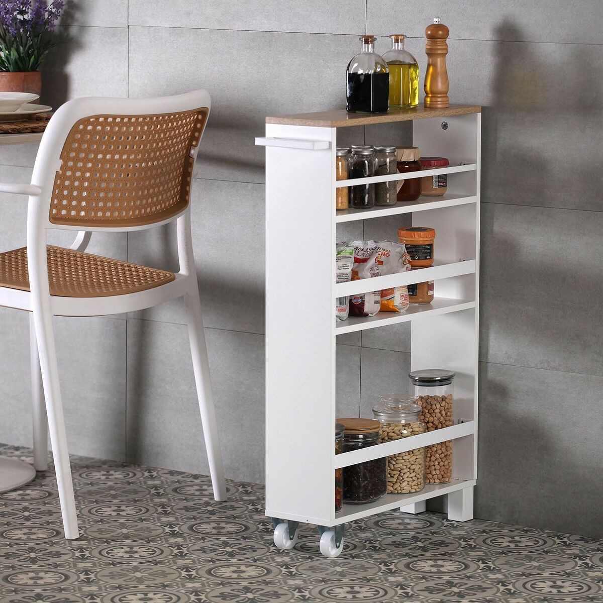 Kitchen cart Versa White Metal Wooden MDF 15 x 79 x 50 cm-2