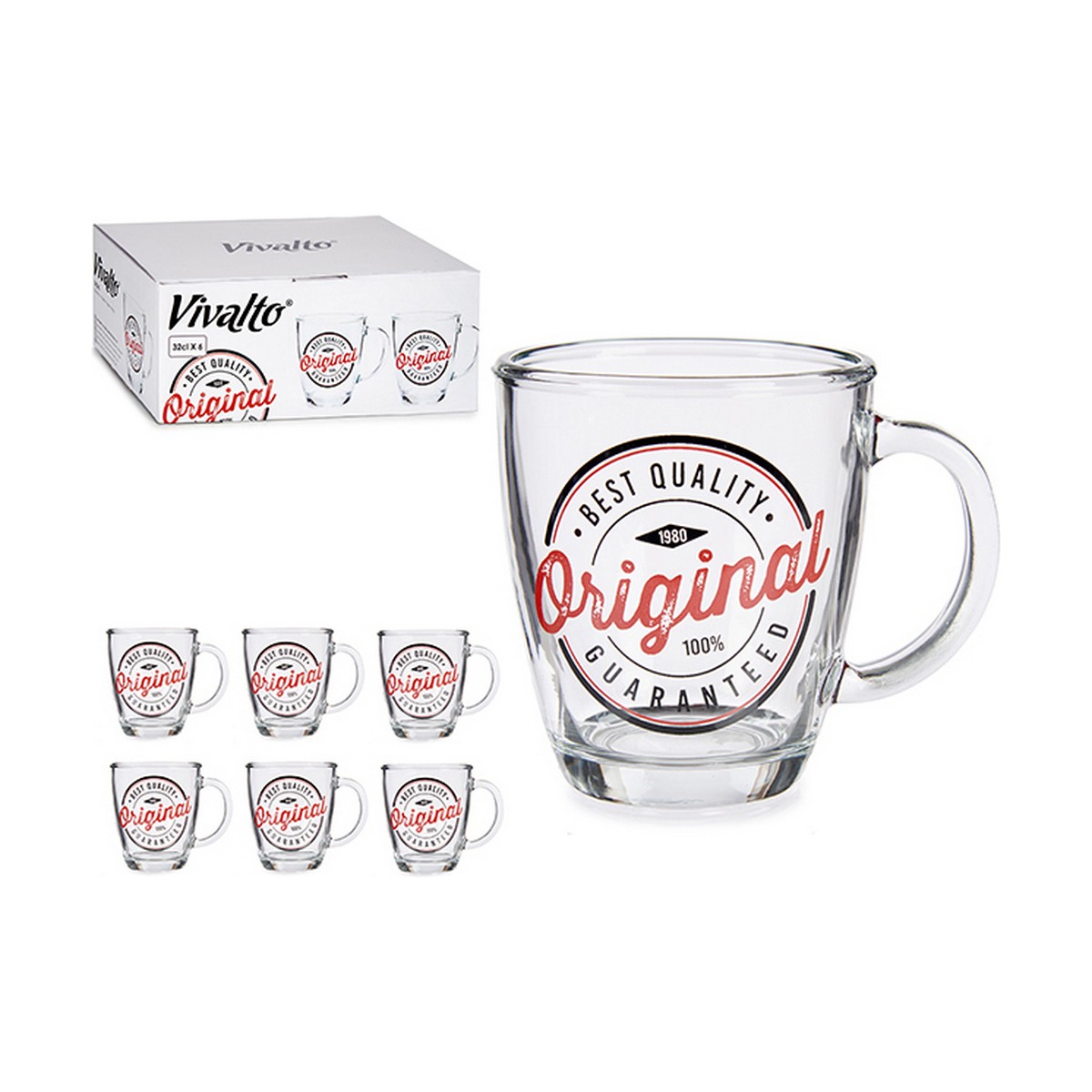 Кружка Mug Original Прозрачный Cтекло (320 ml) (6 штук)-3