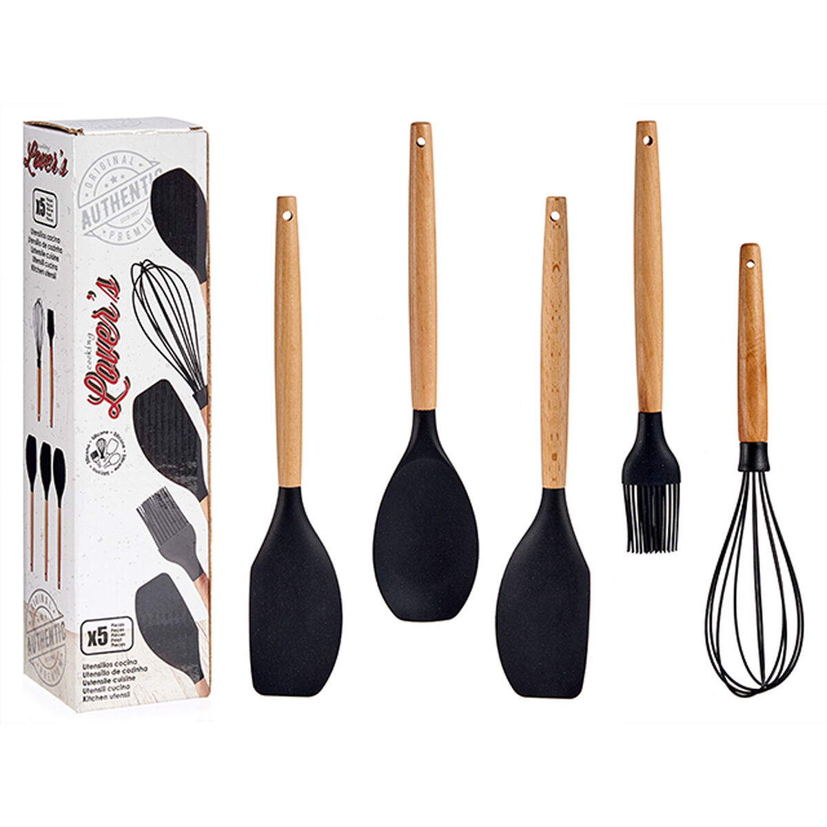 Kitchen accessories set Black Silicone beech wood (24 pieces)-2