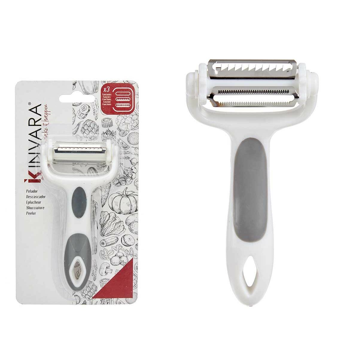 3-in-1 Vegetable Peeler 12 x 3 x 22 cm Grey Stainless Steel White Polypropylene TPR (12 pieces)-4
