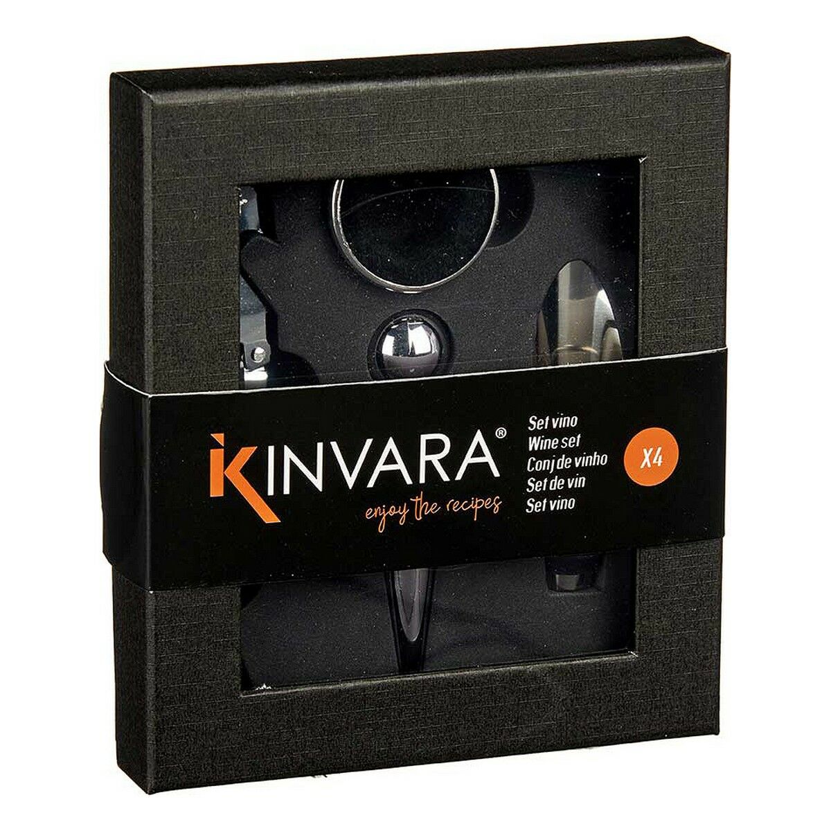 لوازم جانبی شراب مجموعه سیاه و سفید فولاد ضد زنگ نقره ای (12 قطعه)-2