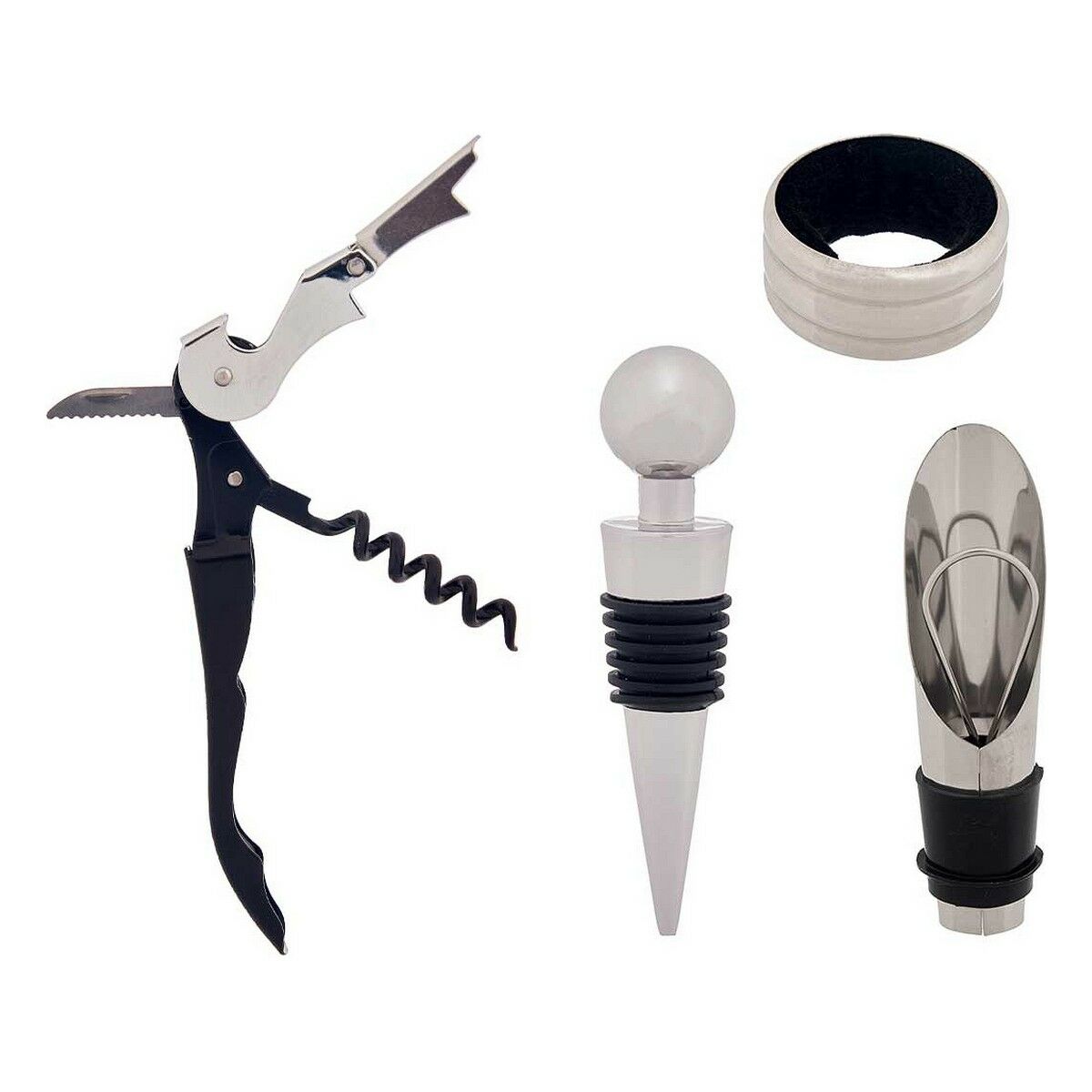 لوازم جانبی شراب مجموعه سیاه و سفید فولاد ضد زنگ نقره ای (12 قطعه)-3