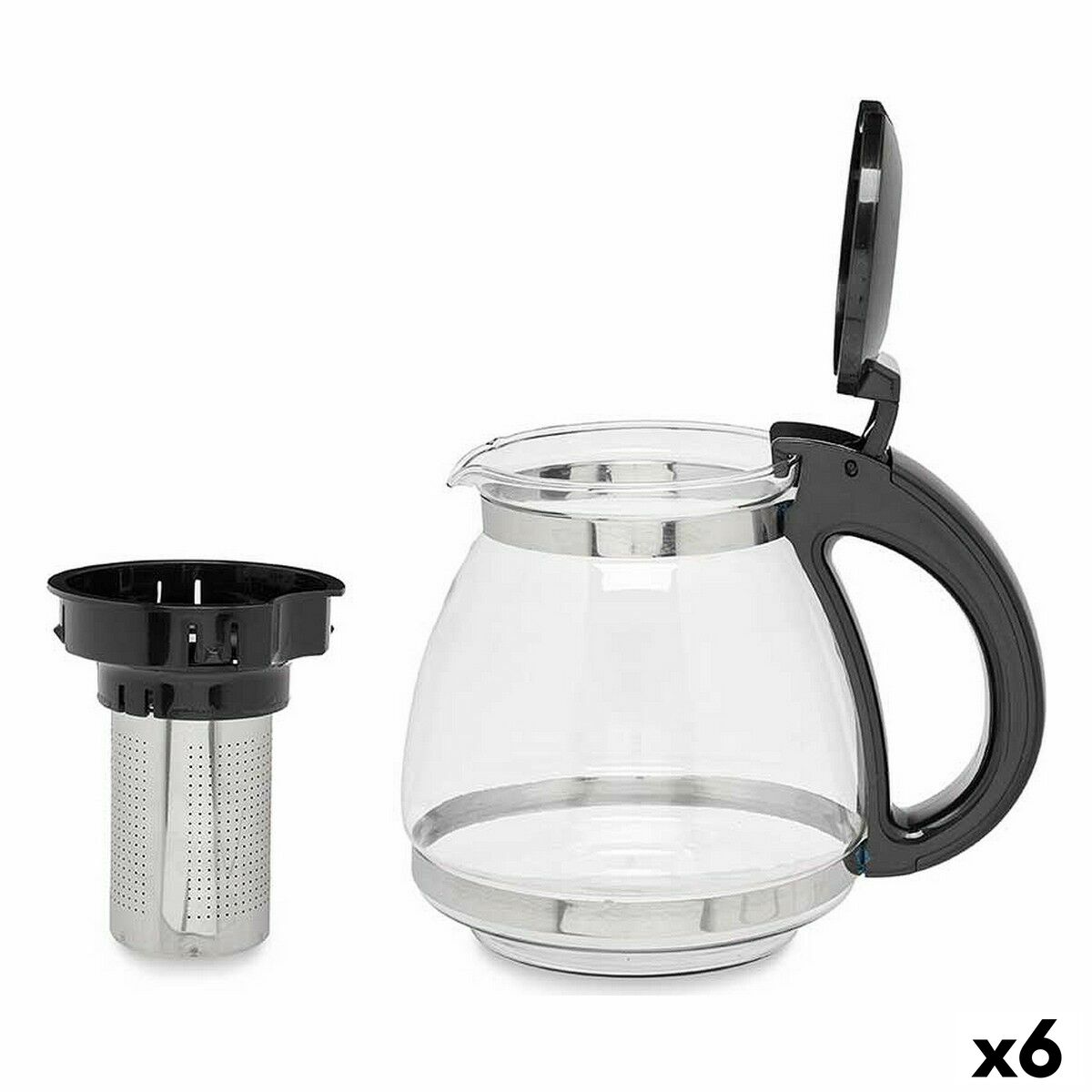 Tetera Transparente Plástico Negro Vidrio 1.5 L (6 piezas)