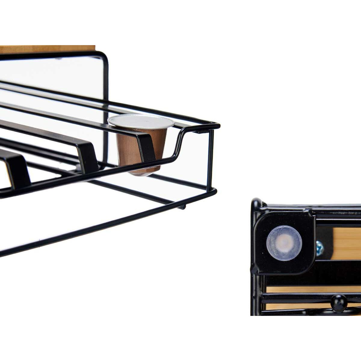 Органайзер кавових капсул Чорний Натуральний Метал Бамбук 21 x 57 x 8,5 cm-3