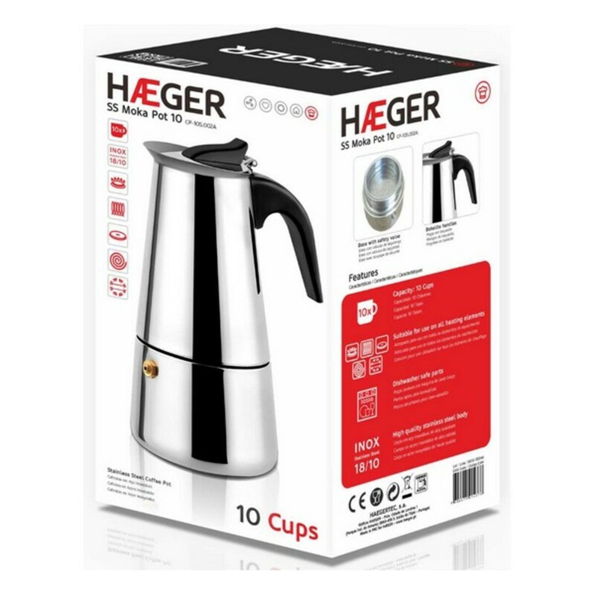 Итальянская Kофеварка Haeger Moka Нержавеющая сталь 18/10-2