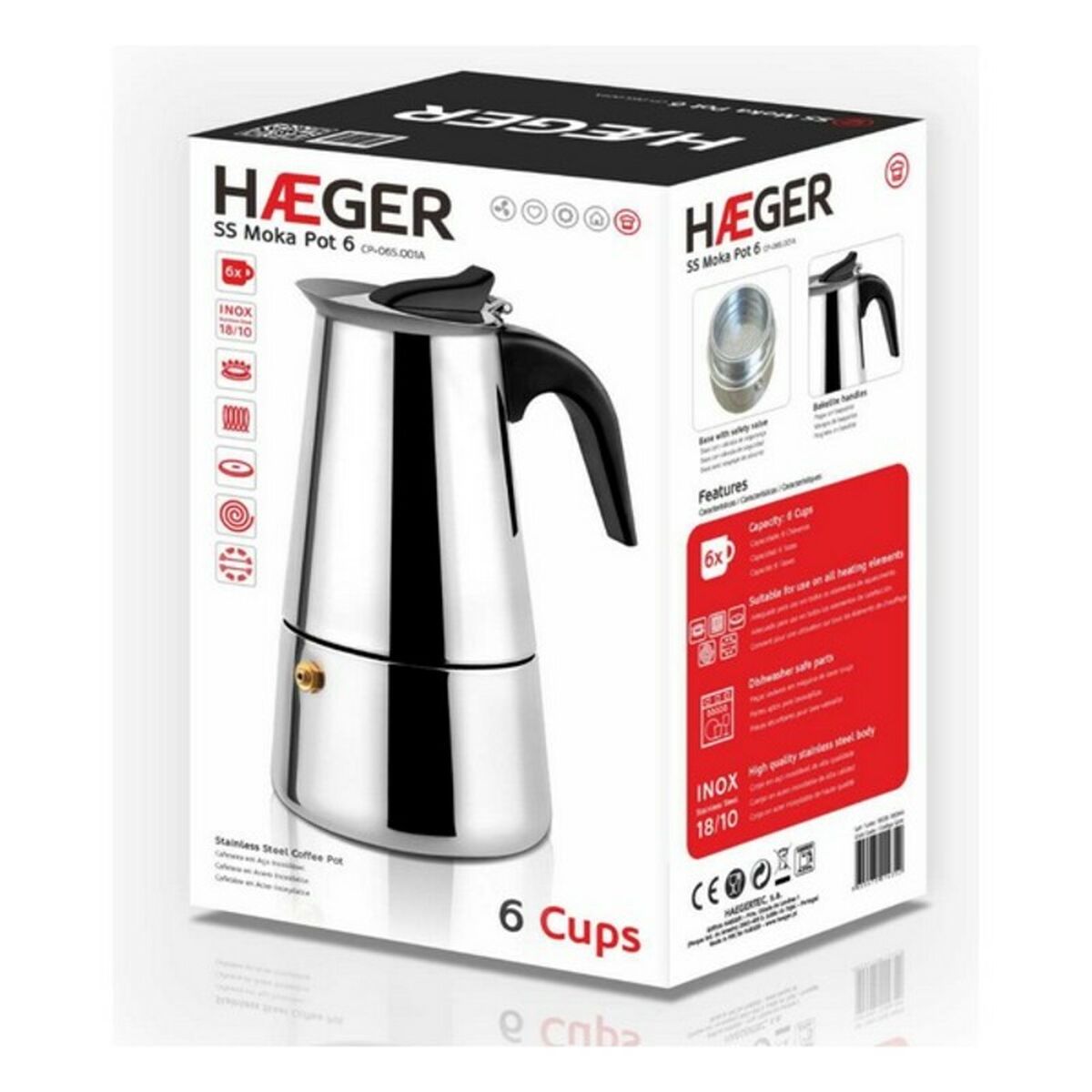 Итальянская Kофеварка Haeger Moka Нержавеющая сталь 18/10-5