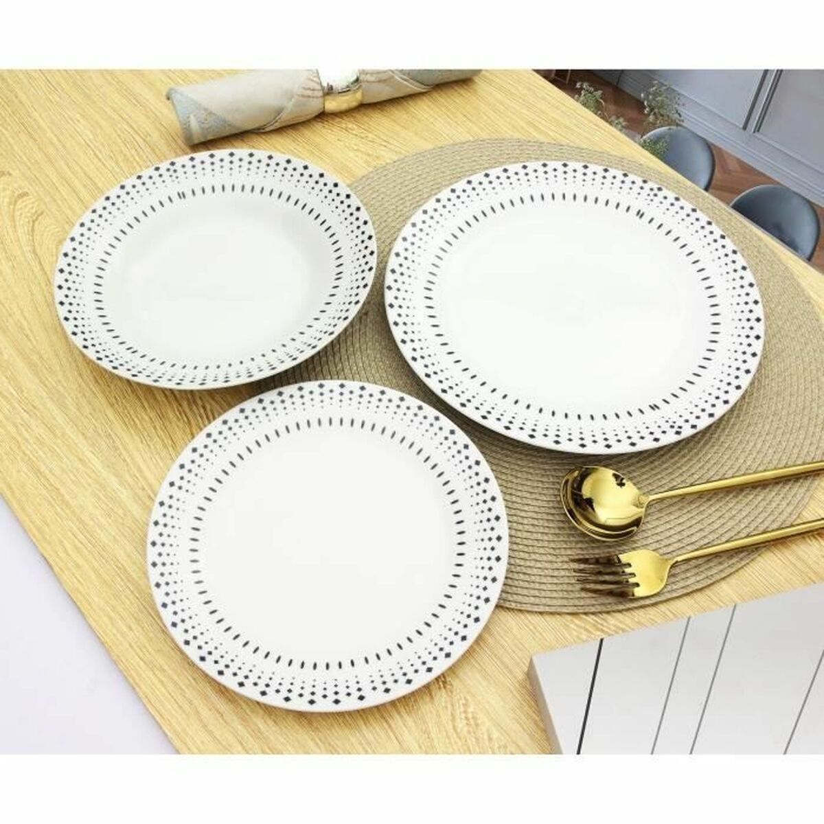 Набор посуды Rice grain Белый Чёрный Фарфор 18 Предметы-5