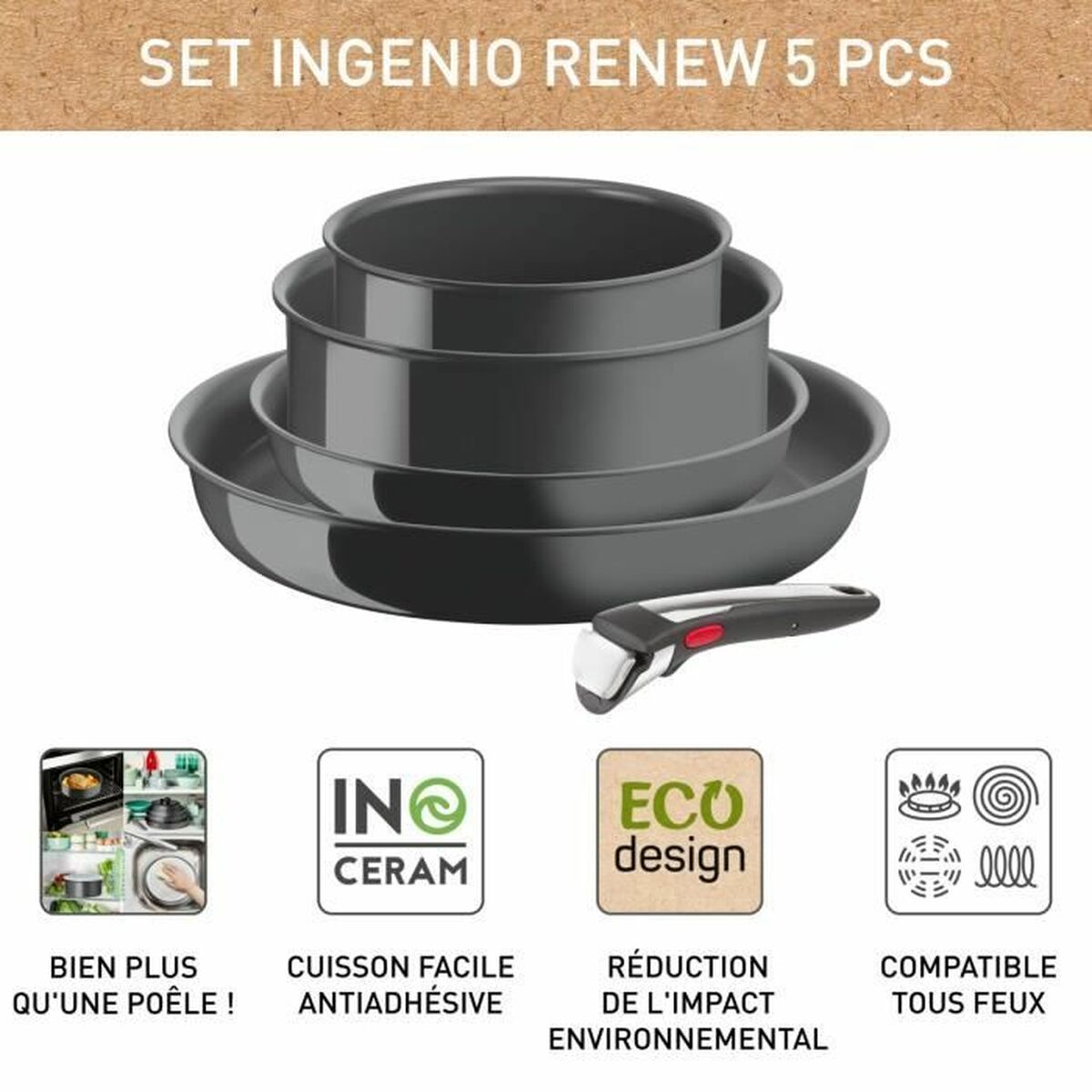 Посудный набор Tefal Ingenio 5 Предметы Индукционная плита-5
