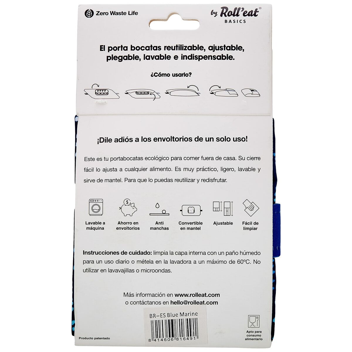 Roll'eat Boc'n'roll Essential Marine Sandwich Box Blue (11 x 15 cm)-3