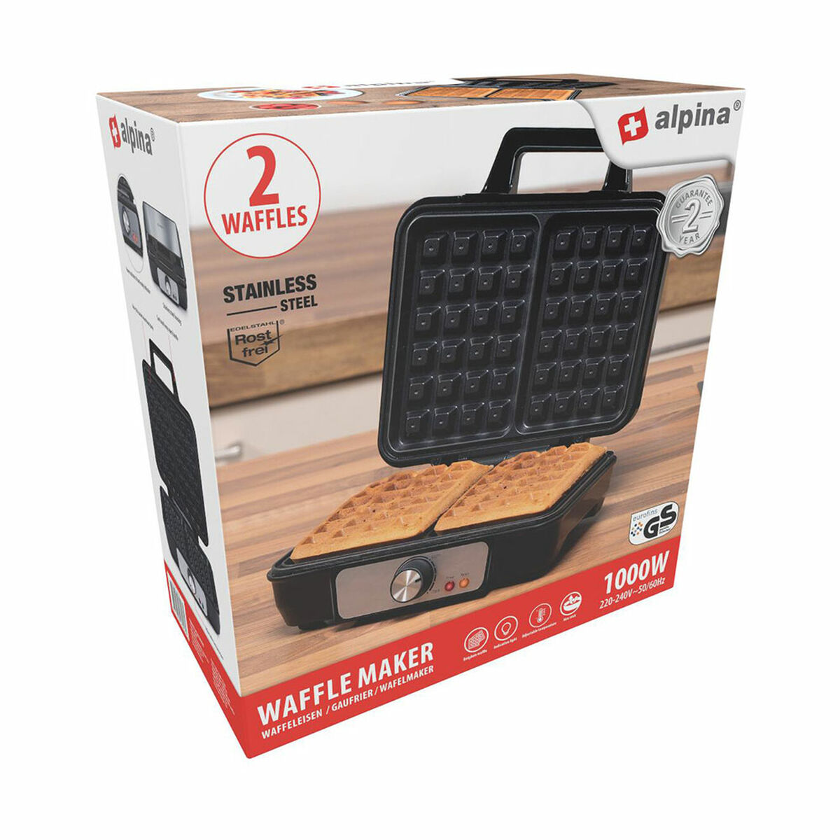 Wytwórca gofrów Alpina 1000 W srebrny-3