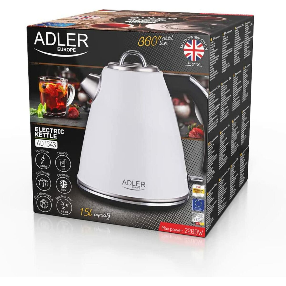 Kettle Adler AD 1341 White Stainless Steel 2200 W 1.5 L-7