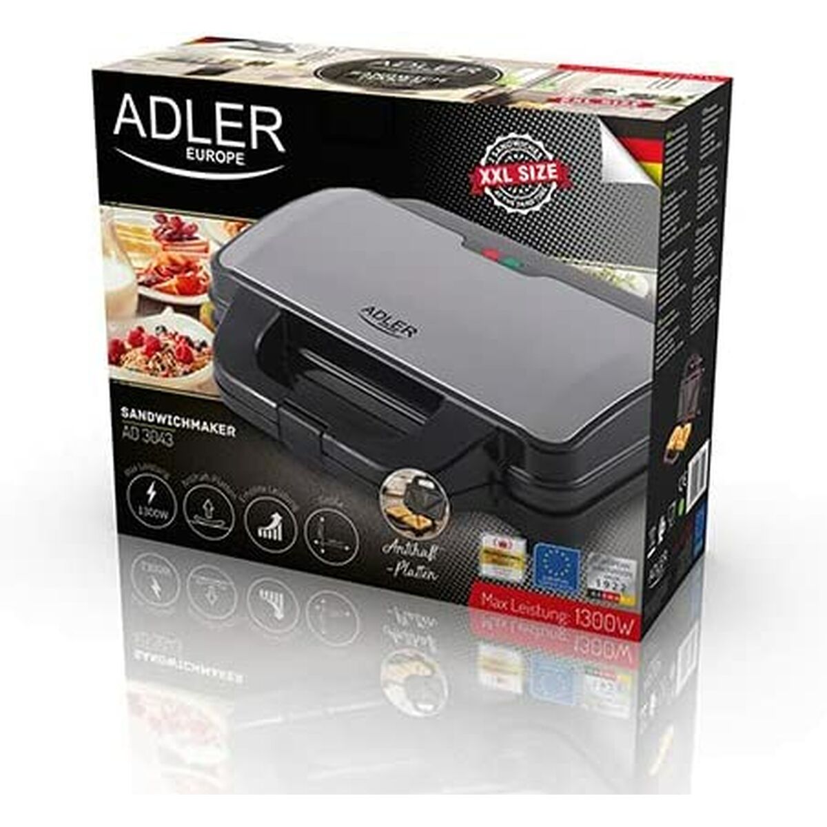 Бутербродница Adler AD 3043 Чёрный Разноцветный 1300 W-7