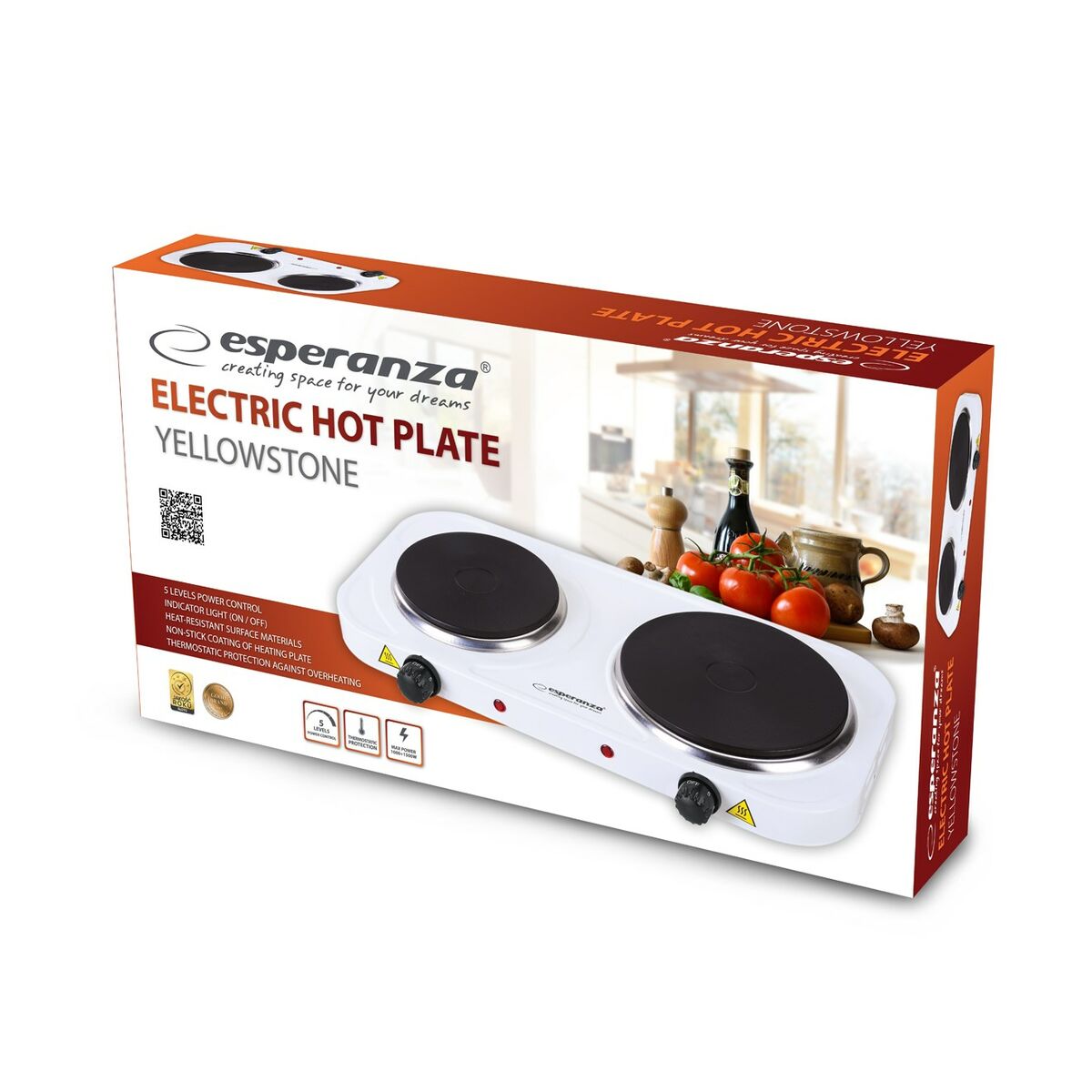 Электрическая Плитка Esperanza EKH007W Белый Чёрный 2500 W-2