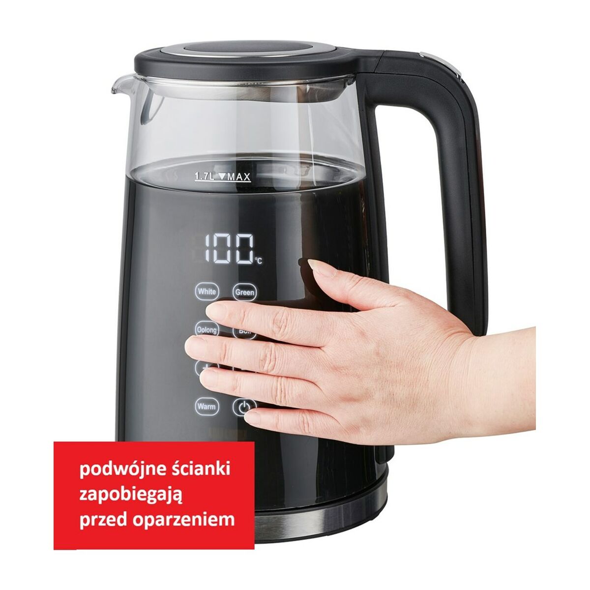 Шәйнек Feel Maestro MR-049 Қара мөлдір шыны боросиликат шыны 2200 W 1,7 L-5