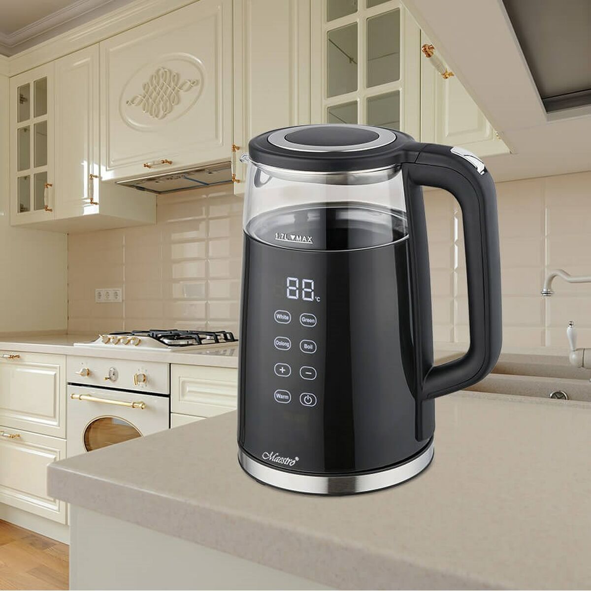 Шәйнек Feel Maestro MR-049 Қара мөлдір шыны боросиликат шыны 2200 W 1,7 L-7