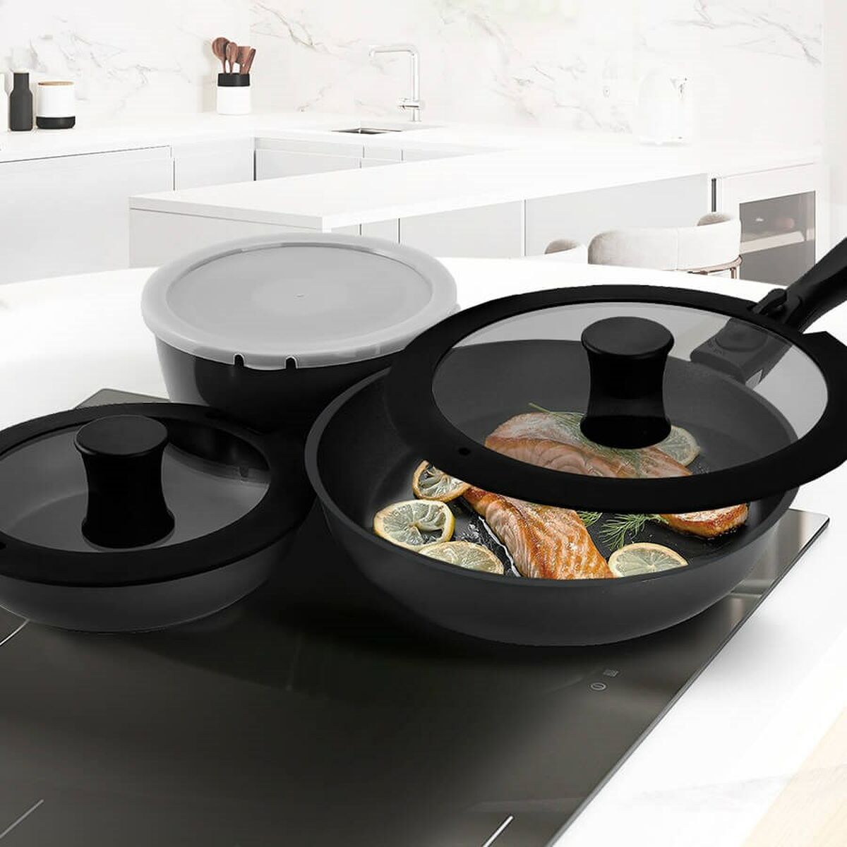 Set of saucepans Feel Maestro MR-4800-7 Black Silicone Aluminum Ø 18 cm Ø 26 cm-5