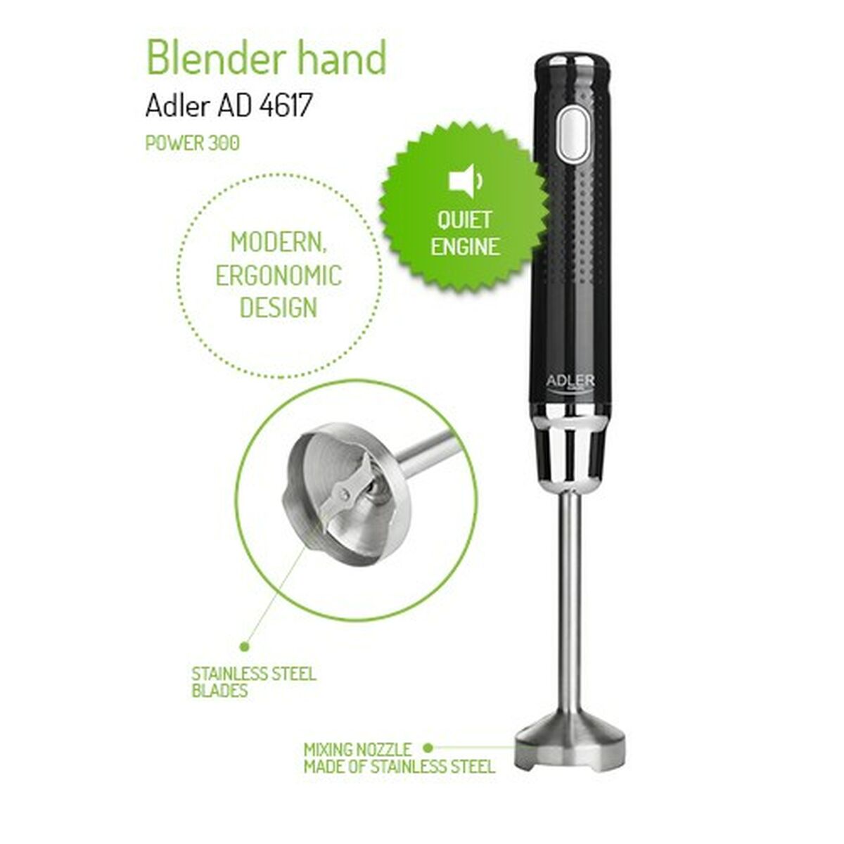 Қолмен араластырғыш Adler AD 4617 Қара түсті күміс 350 W-7