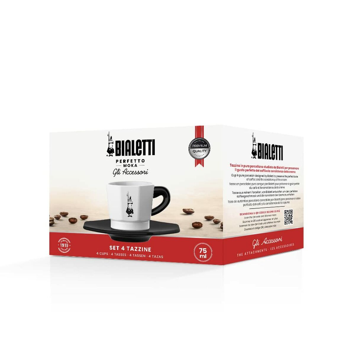 Набор из кофейных чашек Bialetti 700000652 Белый Чёрный Фарфор 75 ml (4 штук)-3