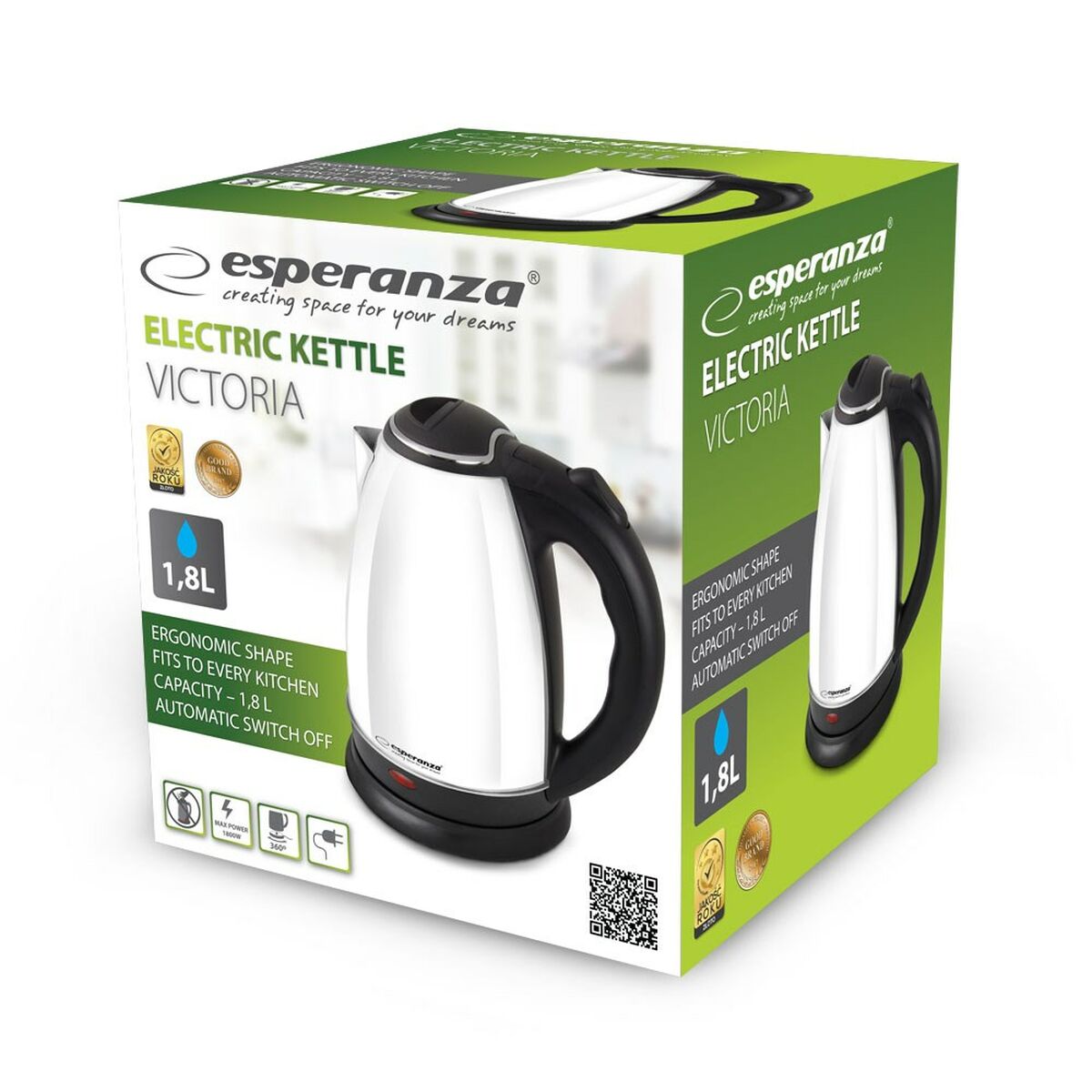 Esperanza EKK113W Ақ қара тот баспайтын болат пластмасса 1800 W 1,8 L-2