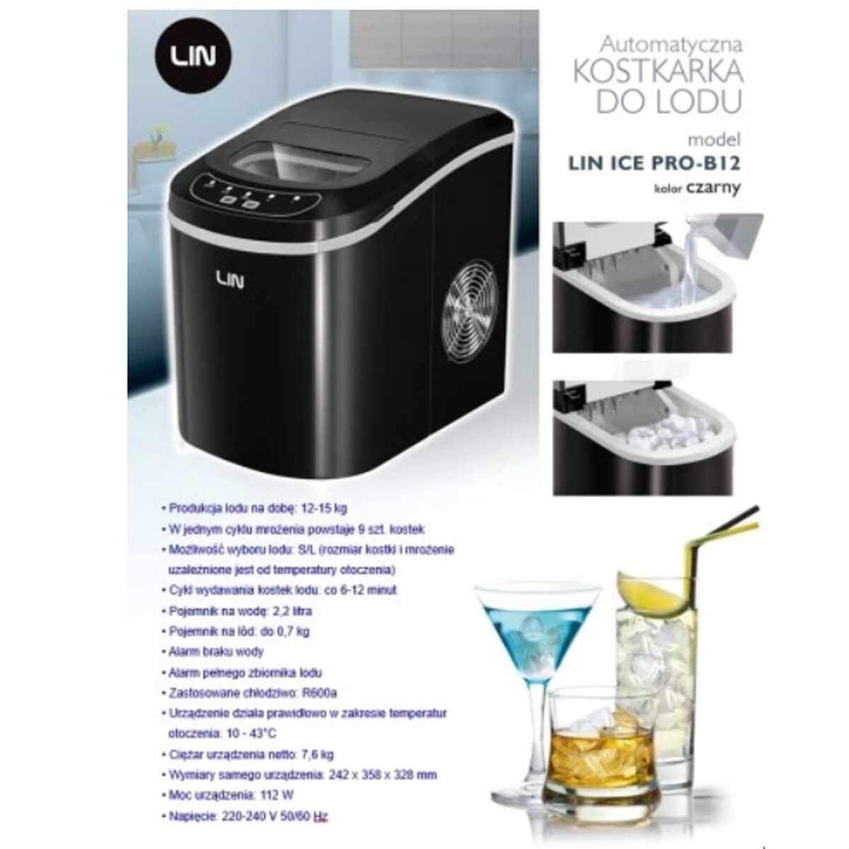 Льдогенератор Lin ICE PRO-B12 Чёрный 112 W 2,2 L-6