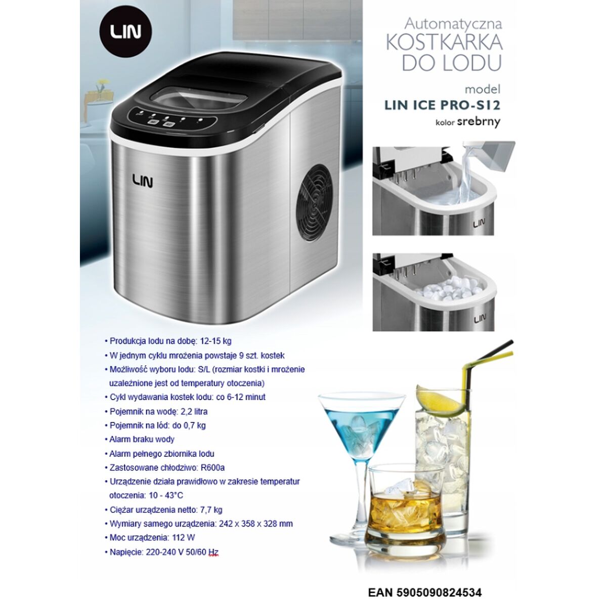 Льдогенератор Lin ICE PRO-S12 Серебристый 112 W 2,2 L-8