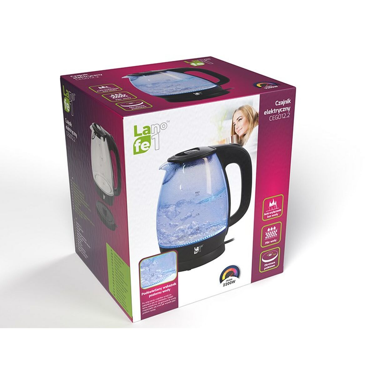 Bouilloire Lafe CEG012. 2 Plastique en verre noir 2200 W 1,7 L-4