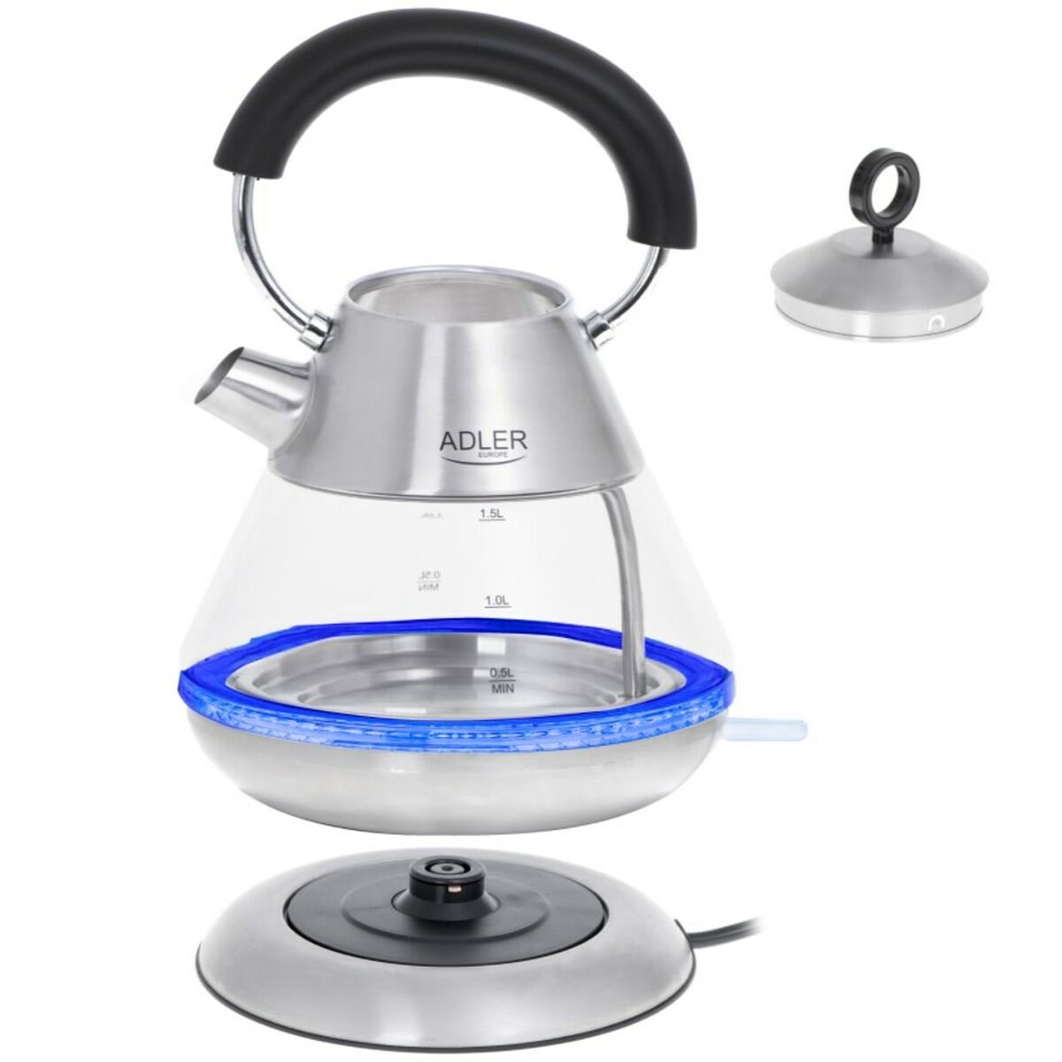 Чайник Adler AD 1282 Сталь Нержавеющая сталь 2200 W 1850 W 1,5 L-6
