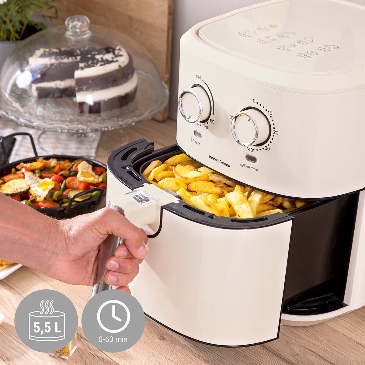 Аэрофритюрница InnovaGoods Vynner Pro 5500 Кремовый 1700 W 5,5 L Нержавеющая сталь-4