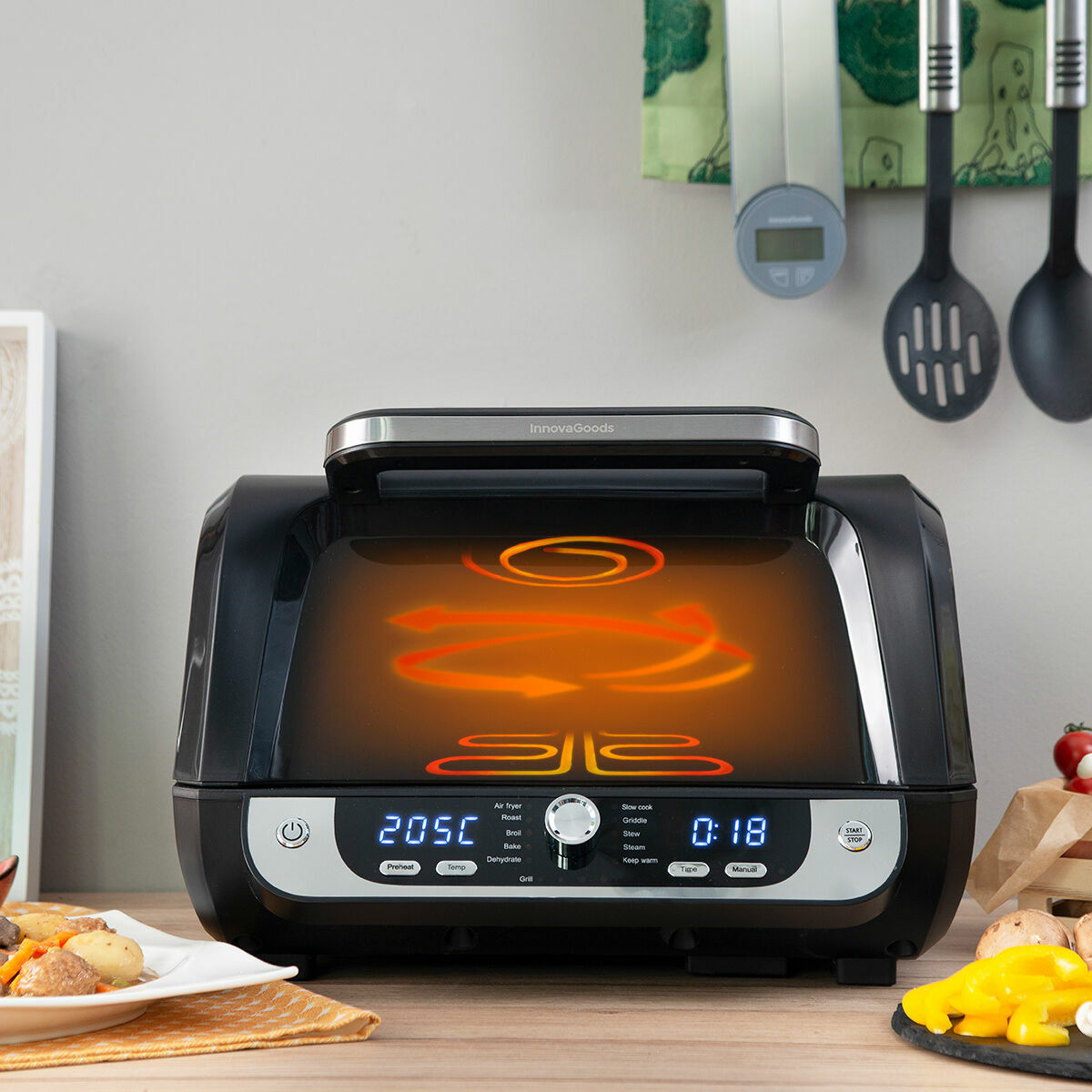 Аэрофритюрница с грилем, аксессуарами и книгой рецептов InnovaGoods Fryinn 12-in-1 6000 Чёрный Сталь 3400 W 6 L-2