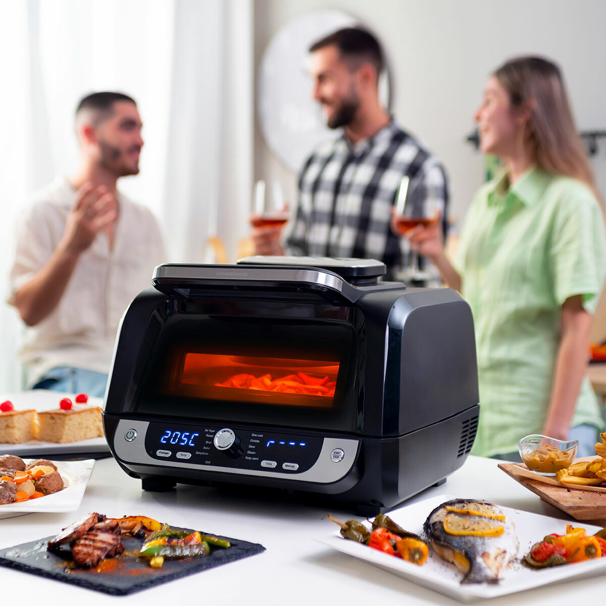 Аэрофритюрница с грилем, аксессуарами и книгой рецептов InnovaGoods Fryinn 12-in-1 6000 Чёрный Сталь 3400 W 6 L-3