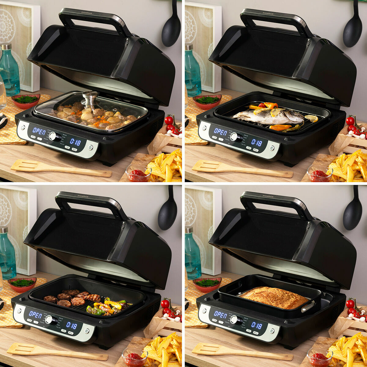 Аэрофритюрница с грилем, аксессуарами и книгой рецептов InnovaGoods Fryinn 12-in-1 6000 Чёрный Сталь 3400 W 6 L-4