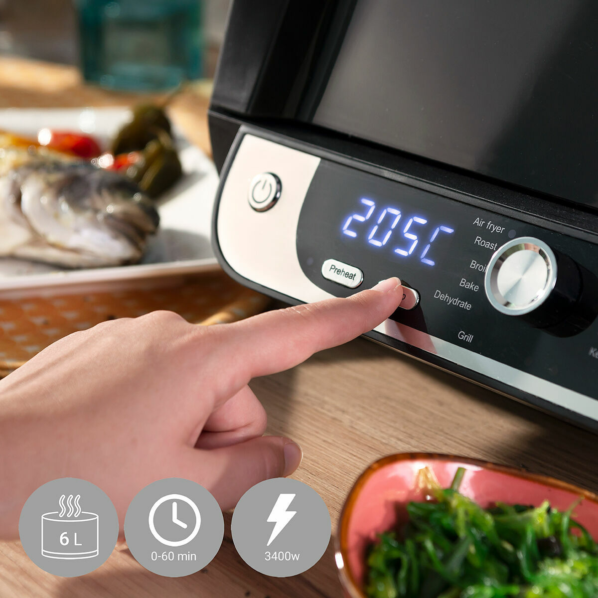 Аэрофритюрница с грилем, аксессуарами и книгой рецептов InnovaGoods Fryinn 12-in-1 6000 Чёрный Сталь 3400 W 6 L-5