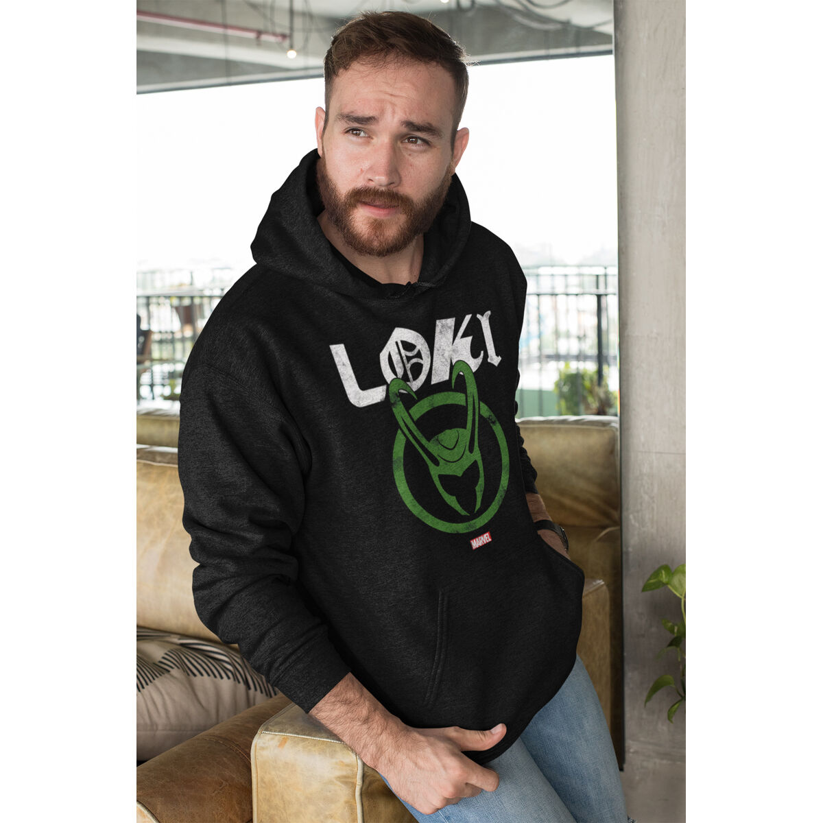 Толстовка с капюшоном унисекс Marvel Distressed Logo Чёрный-2