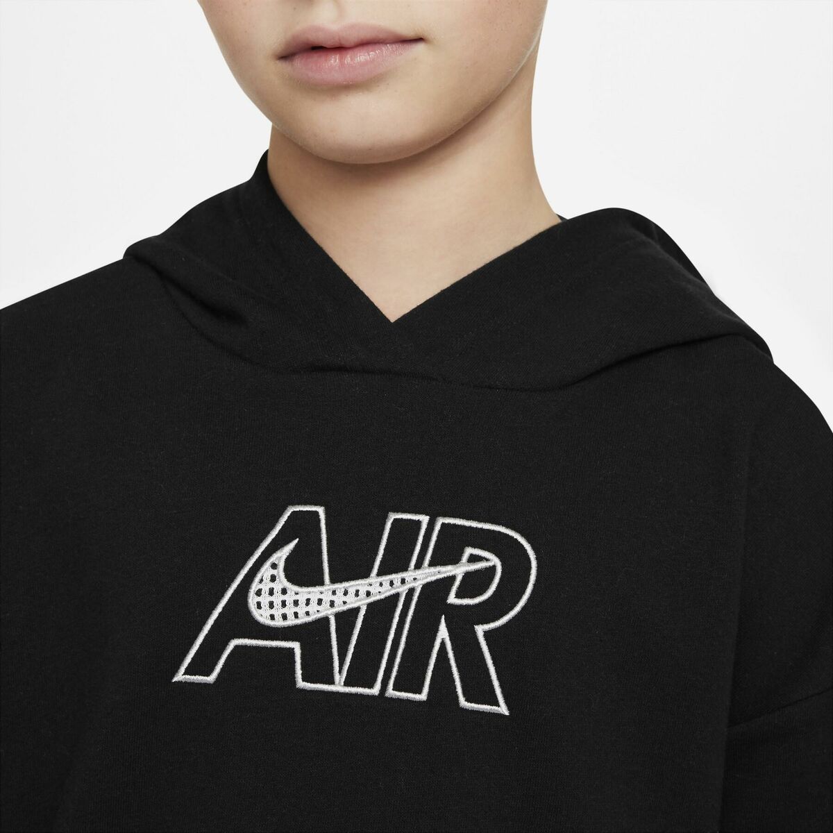 Толстовка с капюшоном для девочек AIR FT CROP HOODIE Nike DM8372 010 Чёрный-2
