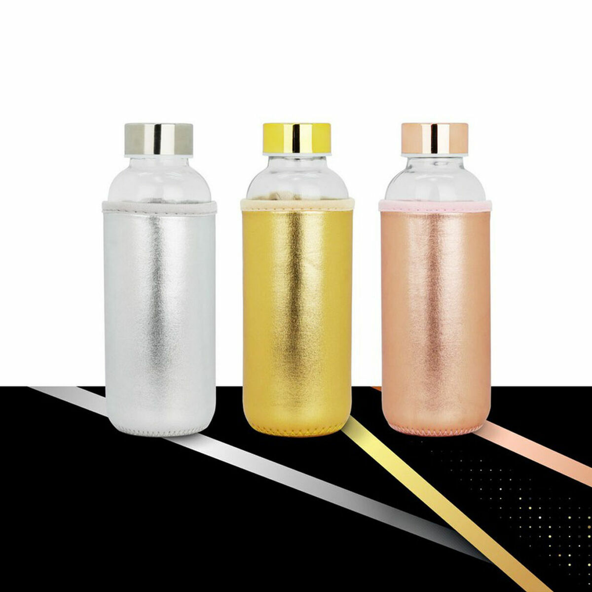Water Bottle Bewinner Glass Metal 400 ml 6.9 x 6.9 x 19 cm (12 pieces)-6