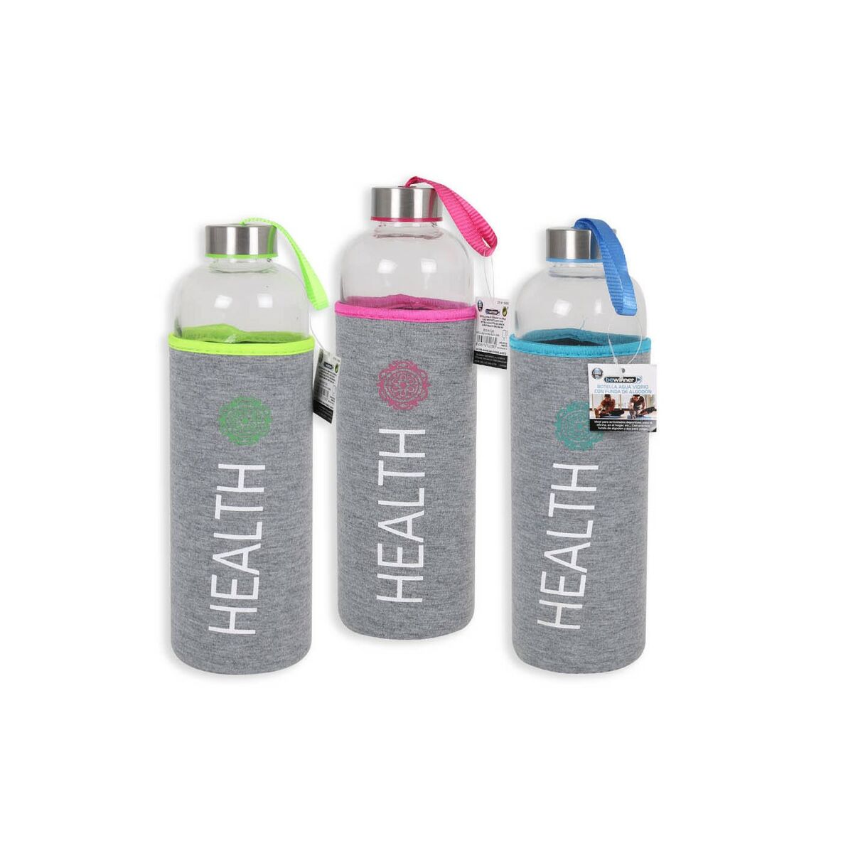 Glass bottle with neoprene case Bewinner Health 1 L (12 pieces)-2