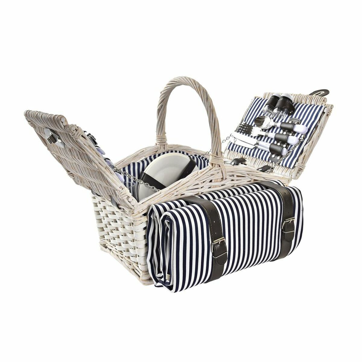 Корзина DKD Home Decor плетеный Пикник Синий полиэстер Белый (40 x 40 x 42 cm)-3
