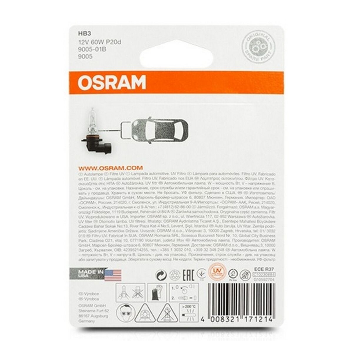 Автомобильная лампа OS9005-01B Osram OS9005-01B HB3 60W 12V-3