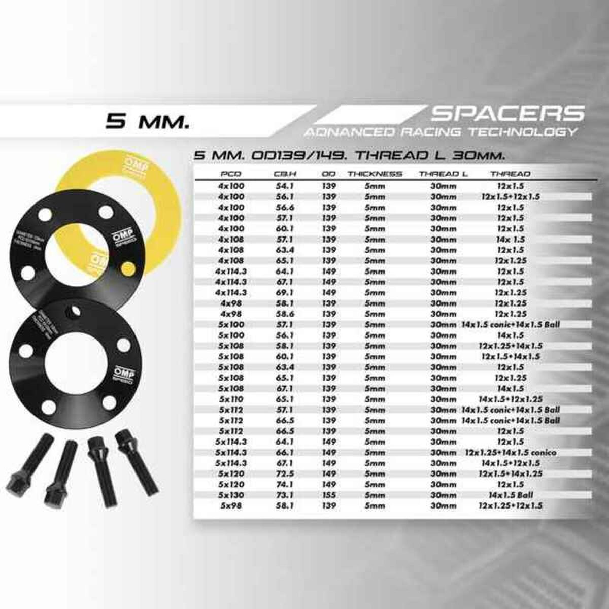 OMP 4x108 57.1 M14 x 1.50 5 mm Separator Set-6