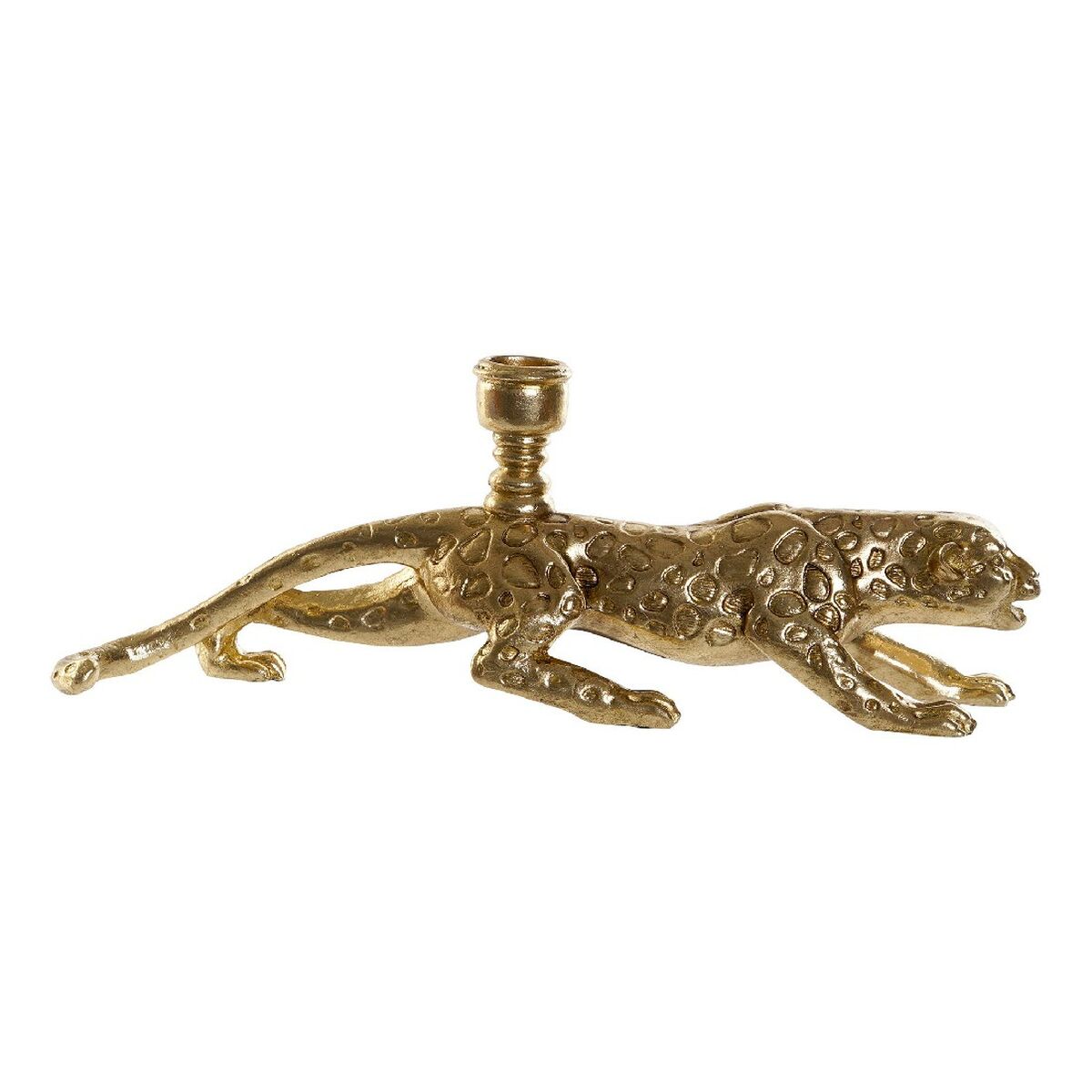 Candelabra DKD Home Decor Blue Gilded Resin Aluminum Leopard Tropical Candelabra 29.5 x 7.5 x 11 cm