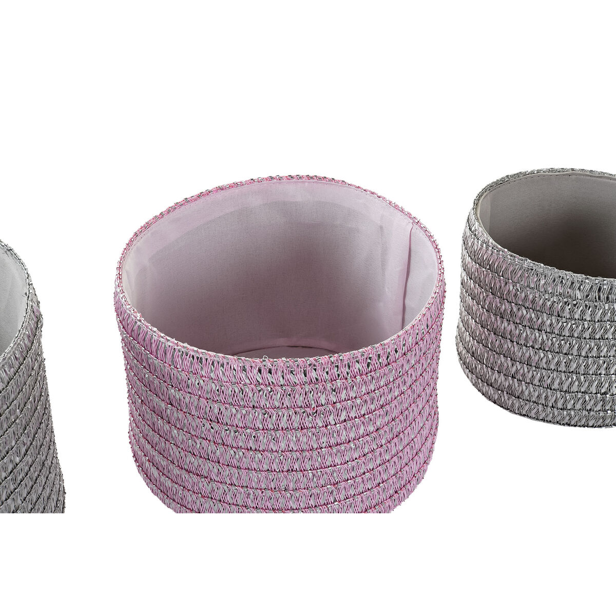 DKD Home Decor Basket Set Grey Pink Polypropylene 27 x 27 x 17 cm-3
