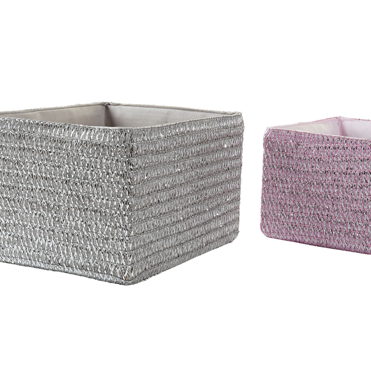 DKD Home Decor Basket Set 30 x 23 x 18 cm Silver Gray Pink Polypropylene-3