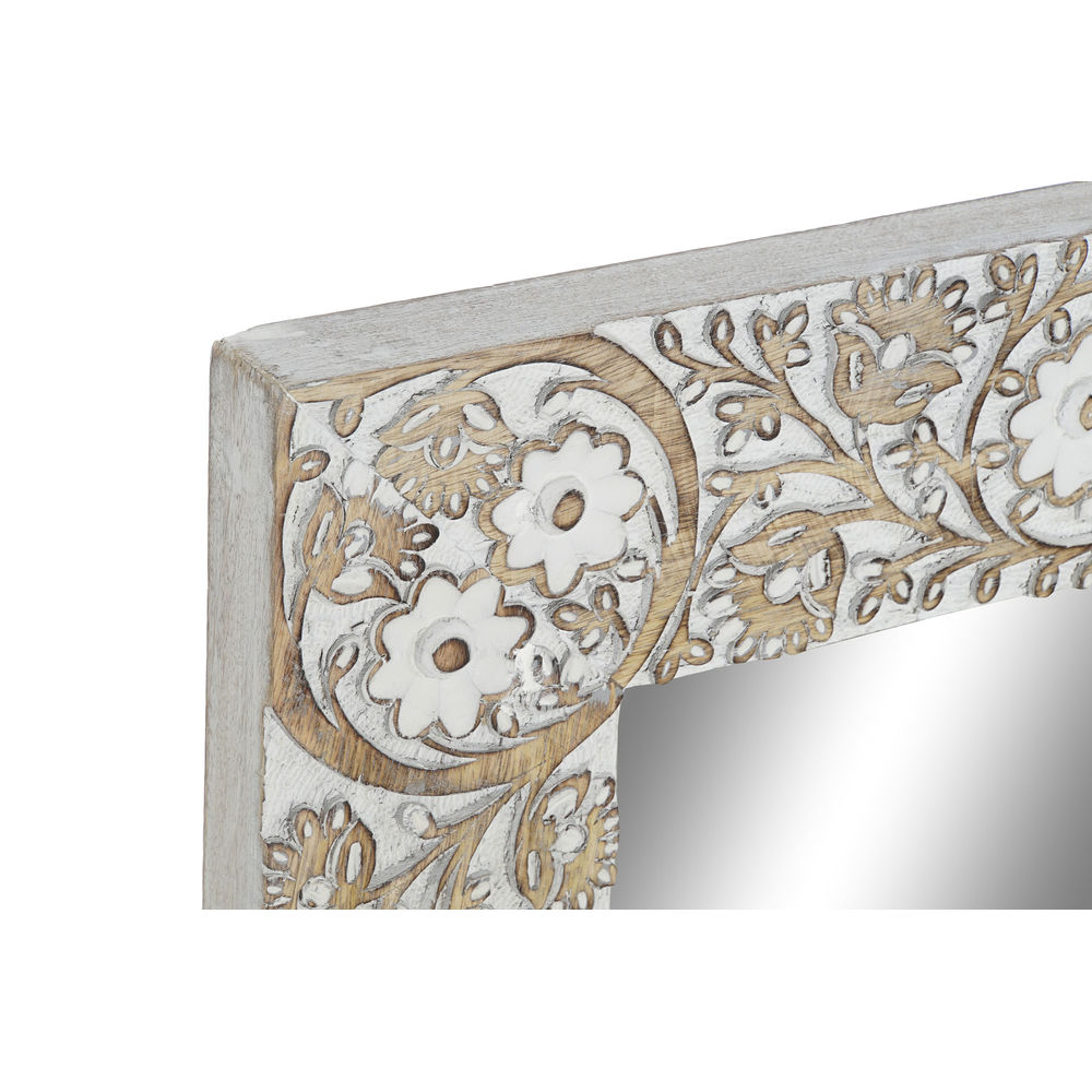 Настенное зеркало DKD Home Decor Белый Натуральный Стеклянный Древесина манго Деревянный MDF Индиец Маринованный 170 x 3 x 63 cm-2
