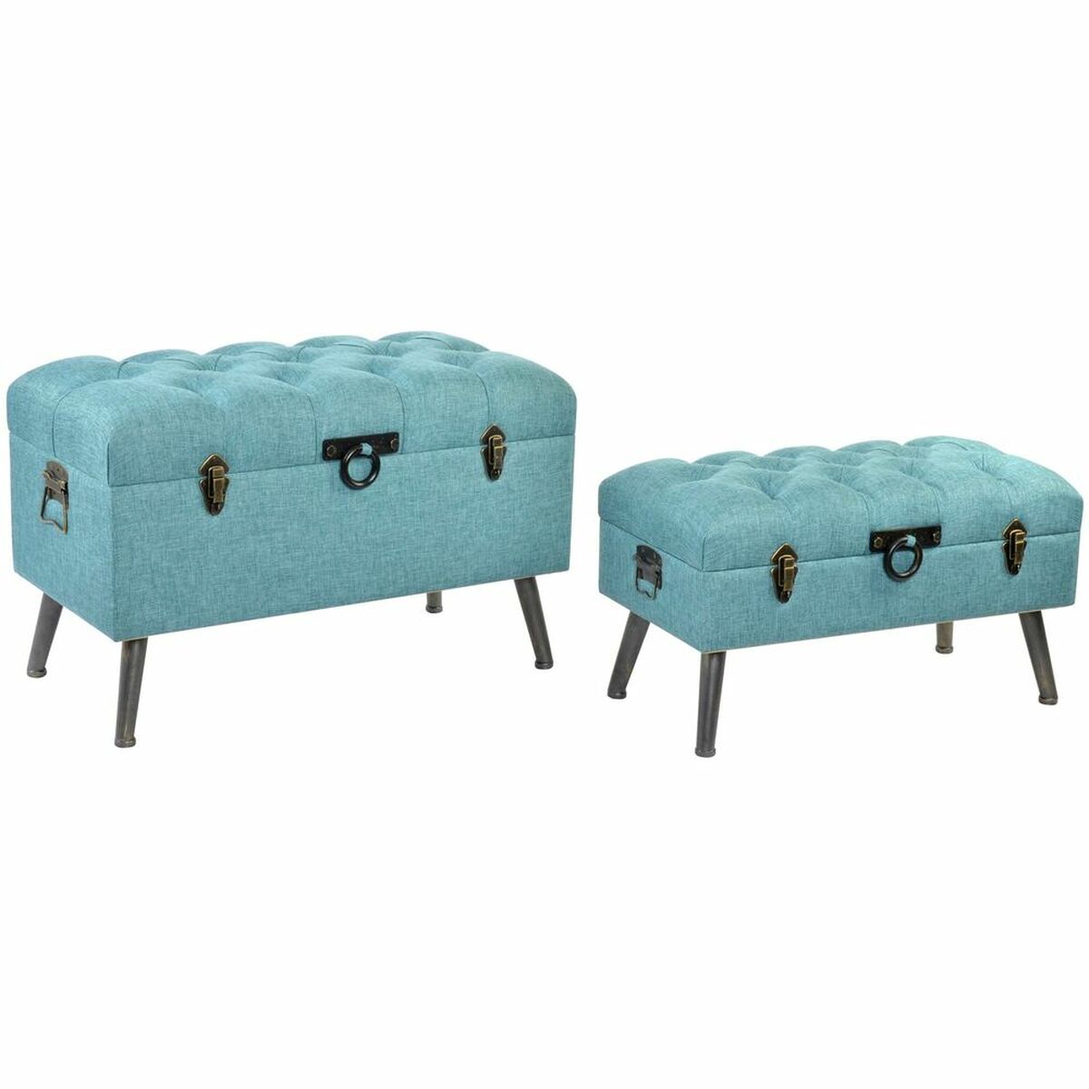Banchetto DKD Home Decor Metallo Poliestere Blu scuro MDF (81 x 41 x 52 cm)-3